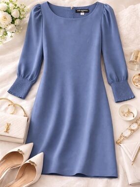 Karl Lagerfeld Periwinkle Puff-Sleeve Midi Dress